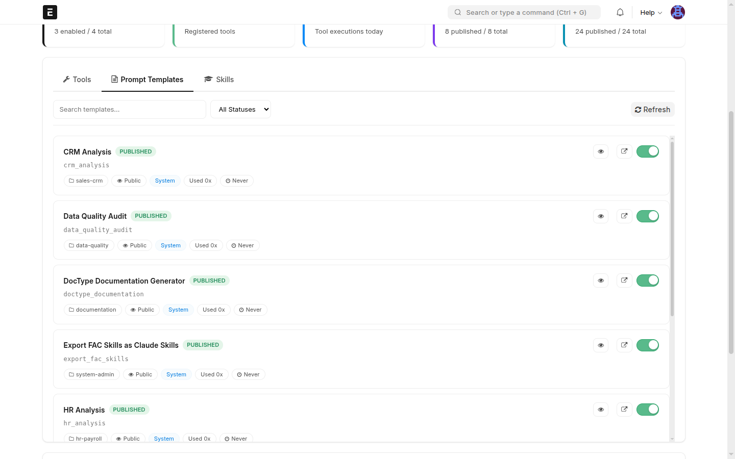 The Prompt Templates tab